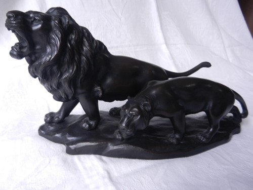 Bronze löwen löwenpaar - bronze, löwen,