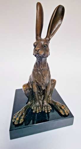 Bronzeskulptur sitzender hase - sitzender,