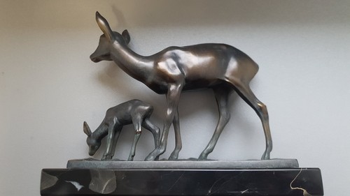 Bronzefigur rehkuh mit kitz - bronzefigur, "rehkuh