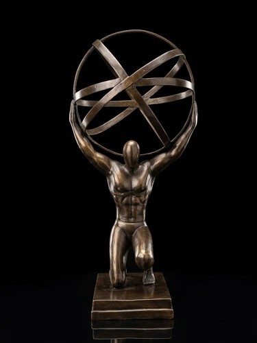Bronze atlas statue - atlas-statue, knieender
